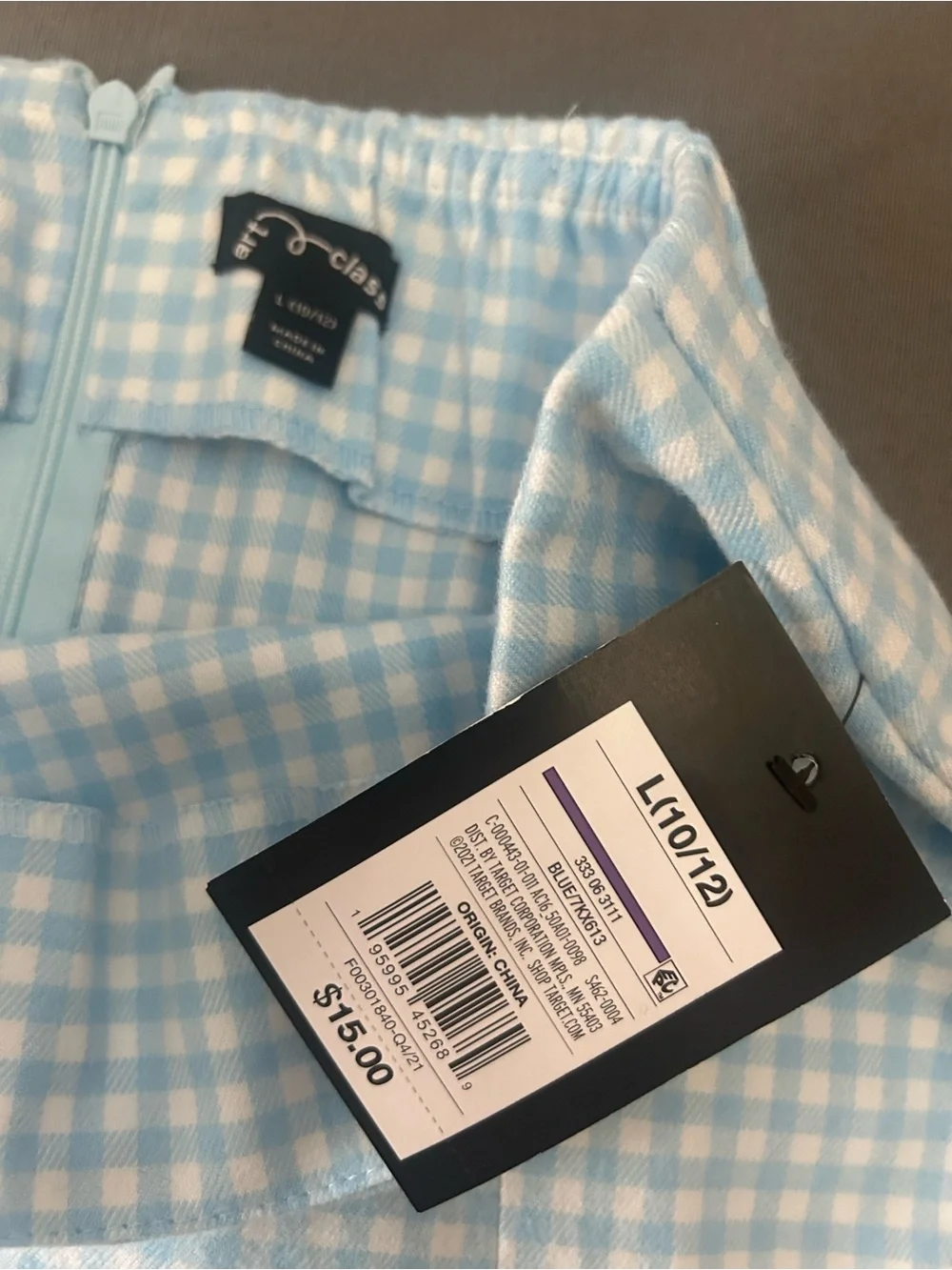 art class Blue and White Gingham Skort with Front Slit